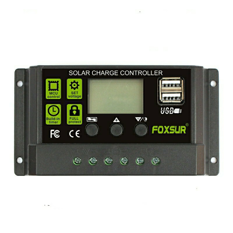 Foxsur  30A 12V/24V Solar Charge Controller Điều khiển sạc pin năng lượng mặt trời tự động nhận dạng, bảo vệ mạch