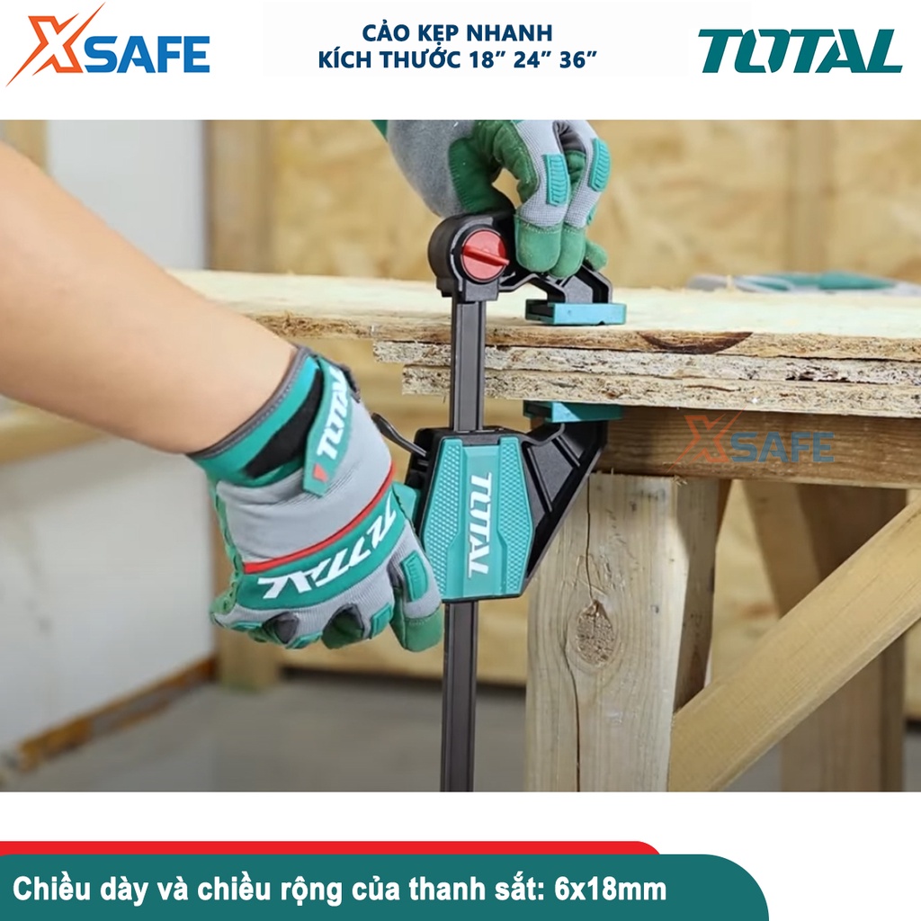 Thanh kẹp nhanh TOTAL kích thước 450-900mm, kẹp, cố định gỗ làm mộc, xây dựng, lực kẹp tối đa 135kgs - CHÍNH HÃNG