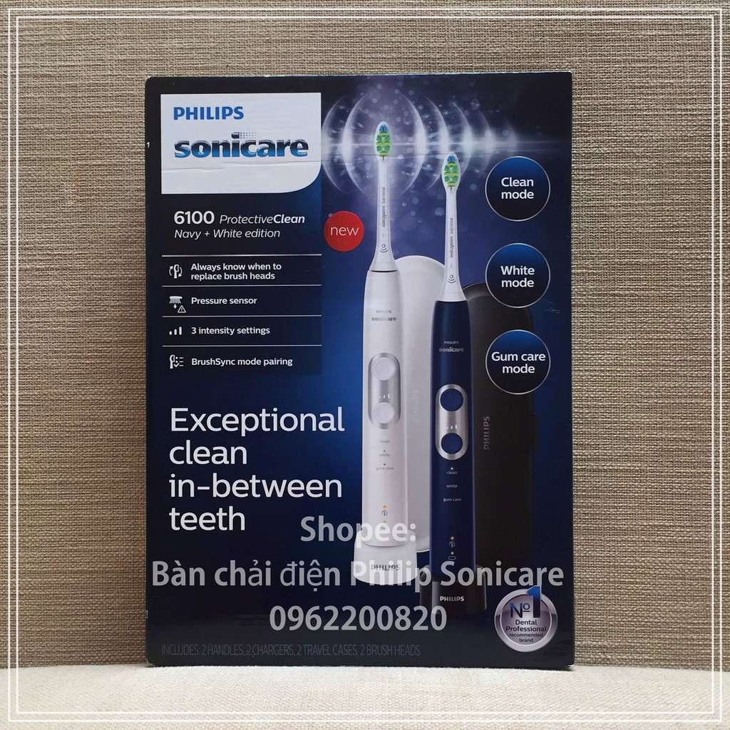 Bộ đôi bàn chải điện Philips Sonicare 6100, ExpertResults, Perfect Clean 7000 - Bàn chải đánh răng điện 3 chế độ.