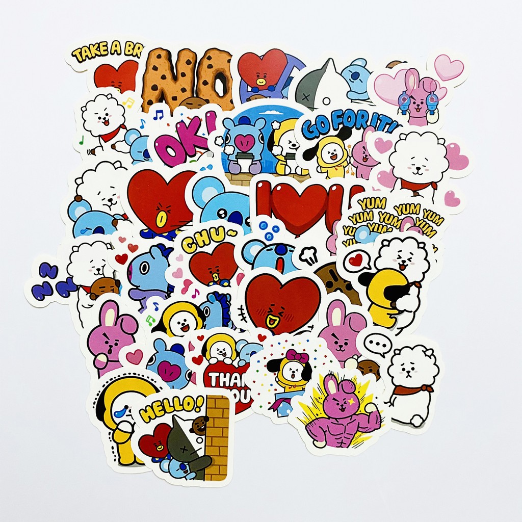 Bộ 32 miếng sticker BT21 (2) dán trang trí laptop, máy tính bỏ túi, vali, điện thoại, đàn ghita, hộp..