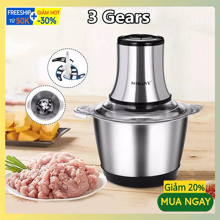 Máy Xay Thit, Xay Tỏi Ớt Cối 3L Inox 304 Chính Hãng SOKANY 600W