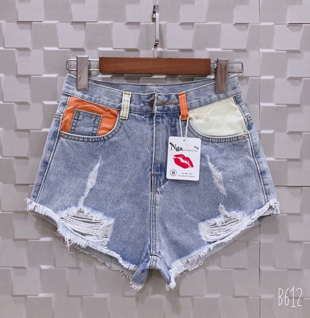 Quần short jeans pha màu