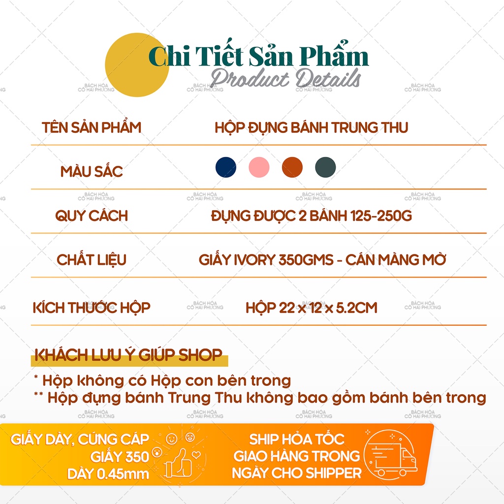 [COMBO 5 HỘP] Hộp đựng bánh trung thu 2 bánh (100-250g) - KT Hộp 22x12