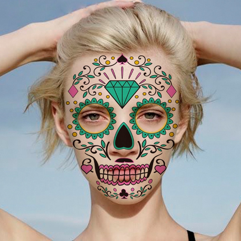 Ygt 1 Miếng Dán Hình Xăm Tạm Thời Họa Tiết Đầu Lâu Dạ Quang Chống Thấm Nước Trang Điểm Mặt Ngày Halloween