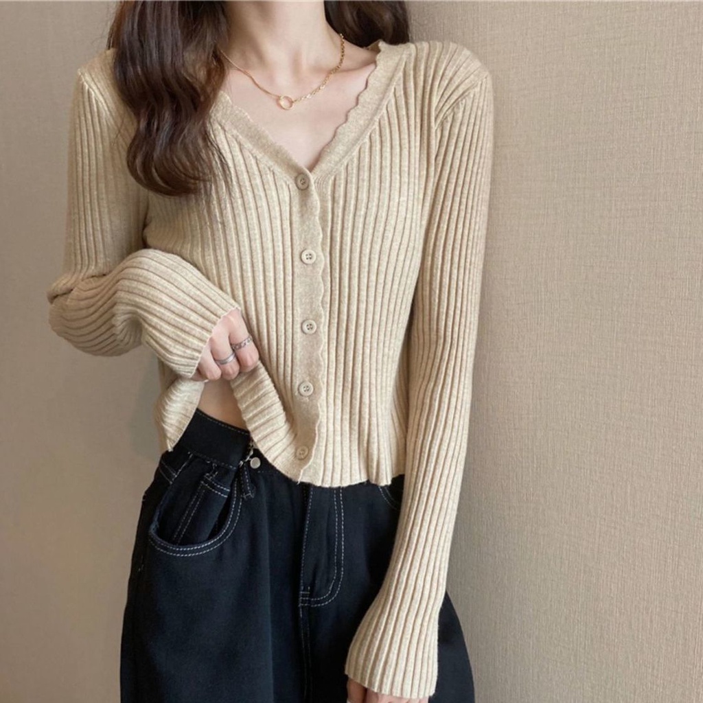 Áo Khoác Cardigan Dệt Kim Mỏng Tay Dài Cổ Chữ V Thời Trang Mùa Thu  Mới Cho Nữ