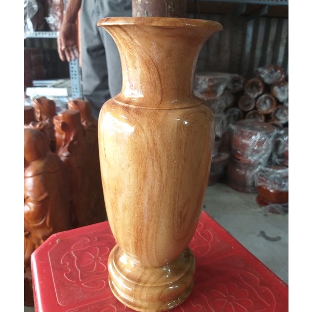 Lọ cắm hoa gỗ gõ nguyên khối cao 25cm