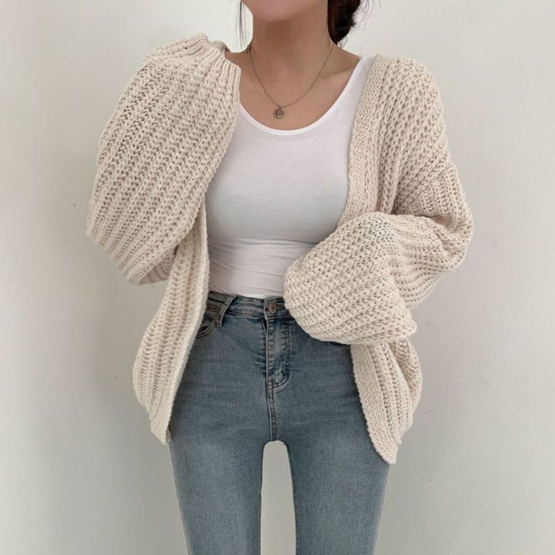 Áo Khoác Cardigan Dệt Kim Dày Dặn Dáng Rộng Phong Cách Hàn Quốc Thời Trang Thu Đông Mới