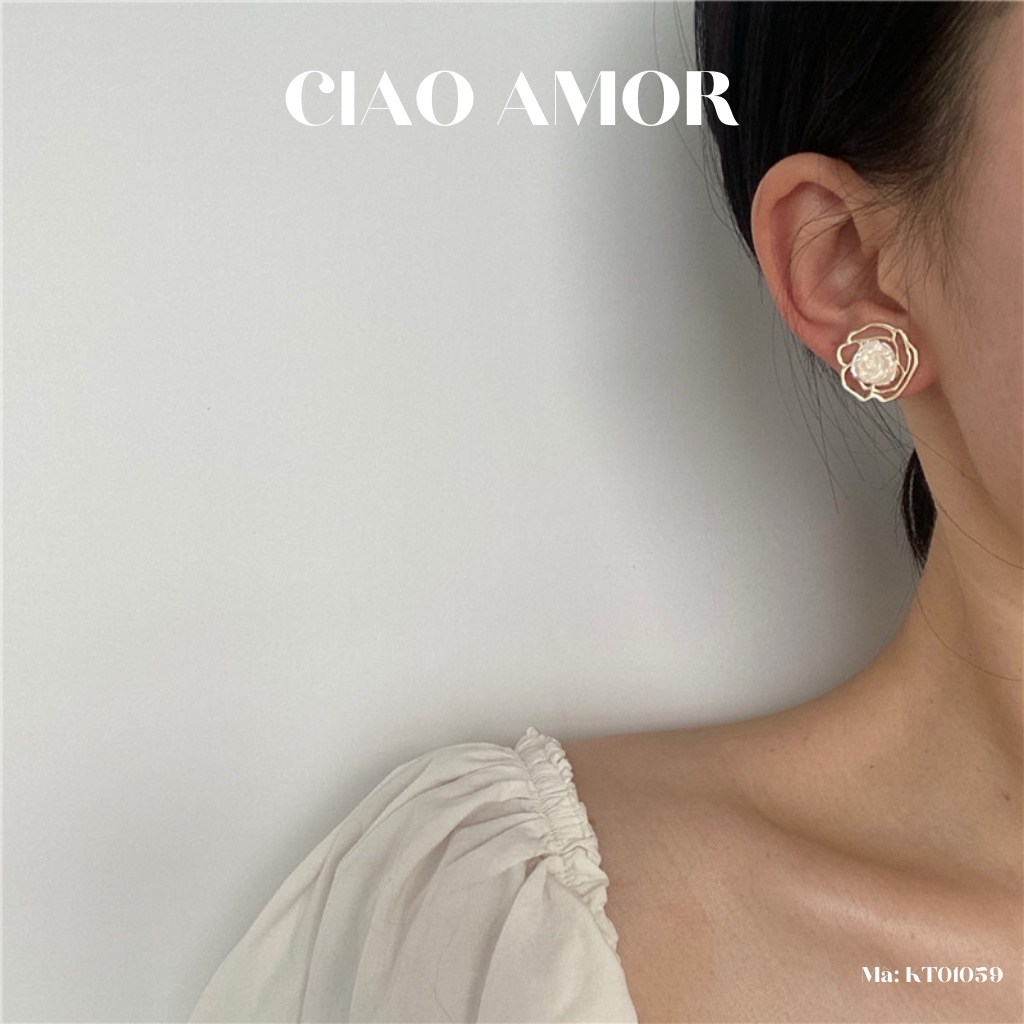 Khuyên tai nữ, Hoa tai ngắn hoa trắng thanh lịch Trang sức Ciao Amor - KT0159