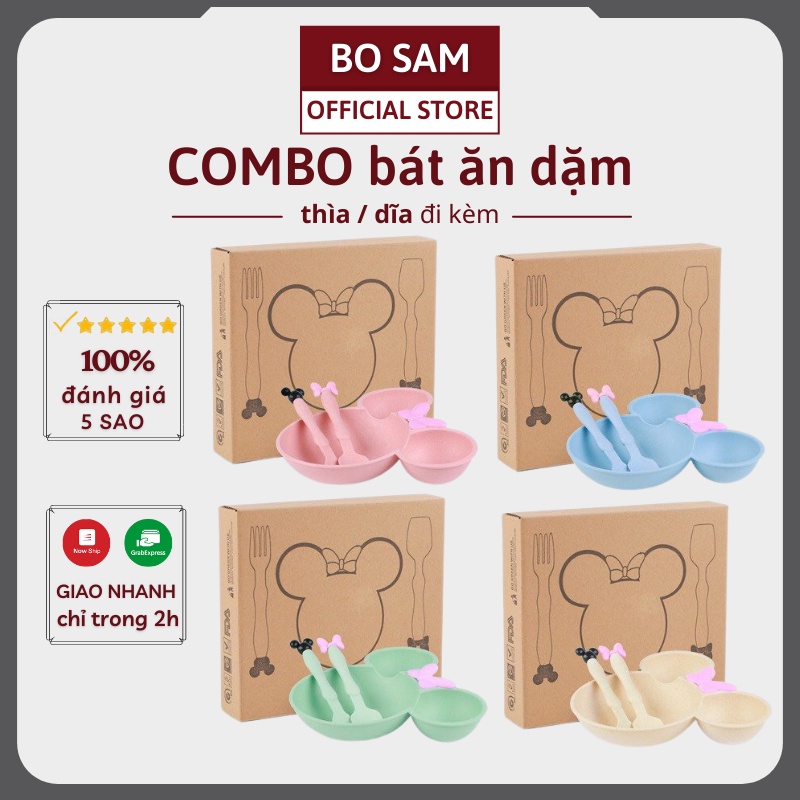 Bát ăn dặm cho bé, Combo kèm thìa dĩa, bát ăn dặm cho bé, khay ăn dặm, Shop Bố Sam, An toàn, Cao Cấp