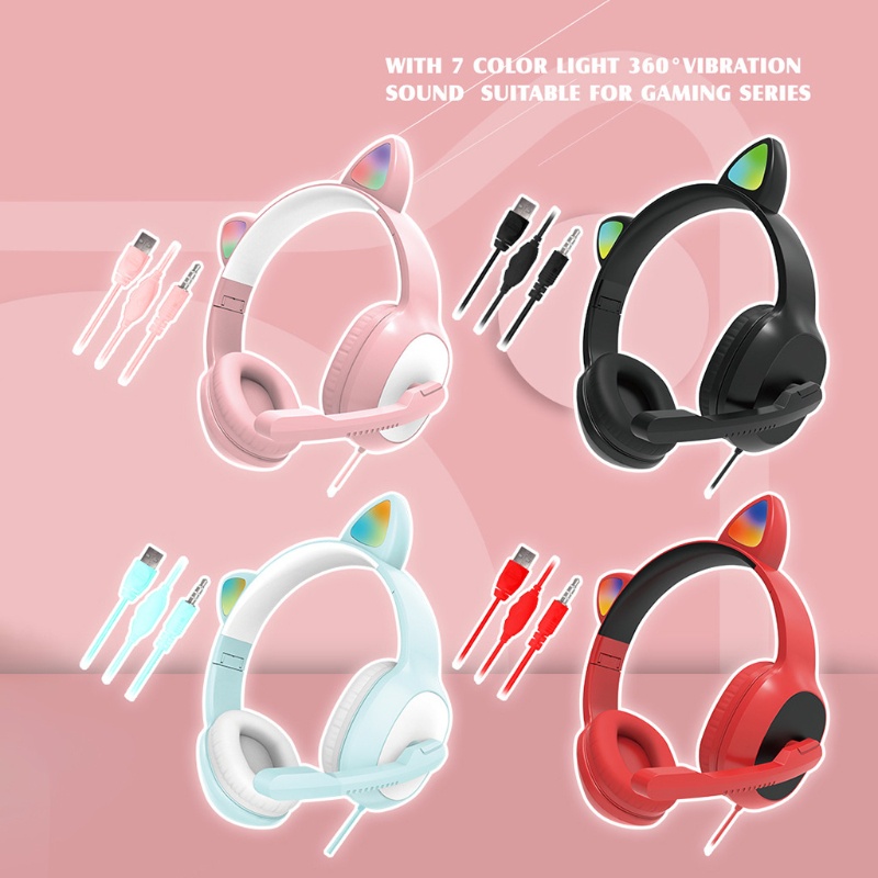 Tai Nghe Chơi Game Có Dây Hình Tai Mèo Dễ Thương Tích Hợp Micro Cổng Usb Âm Thanh 7.1 Có Thể Điều Chỉnh | WebRaoVat - webraovat.net.vn