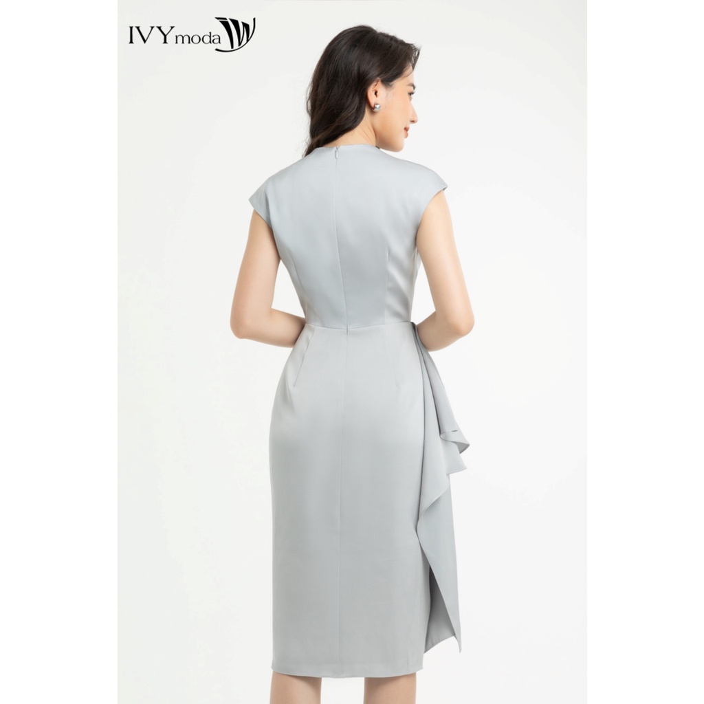 Đầm lụa xếp cổ chéo nữ IVY moda MS 41M8057