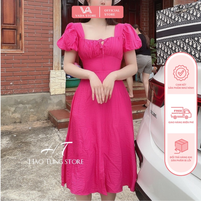 Đầm Vintage cổ vuông tay ngắn chất cotton, Váy dạ hội tay phồng diện đi đâu cũng xinh | WebRaoVat - webraovat.net.vn