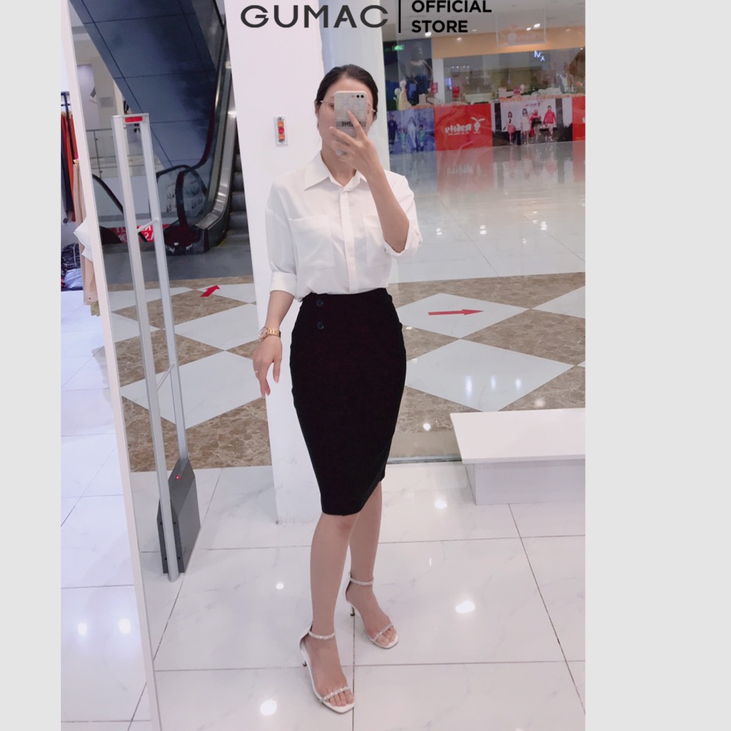 Chân váy dài công sở GUMAC dáng bút chì 2 nút VB11014 co giãn thoải mái màu đen | BigBuy360 - bigbuy360.vn
