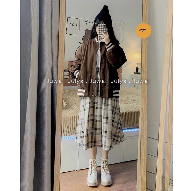 Chân Váy Kẻ Dáng Suông Vintage Quảng Châu Hàng Loại 1 M3111-Violet | BigBuy360 - bigbuy360.vn