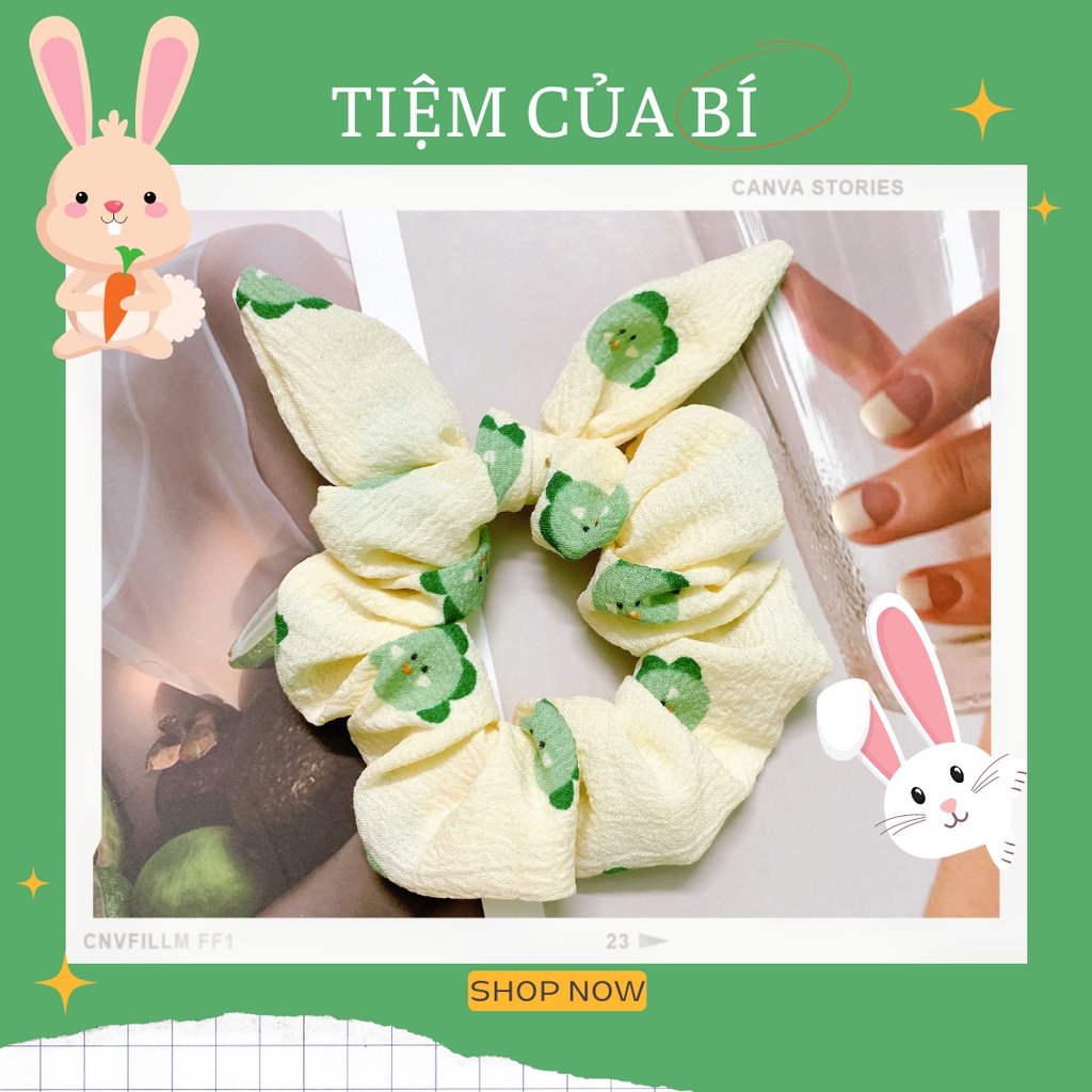 Scrunchies dây buộc tóc mẫu tai thỏ họa tiết động vật nhiều màu xinh xắn