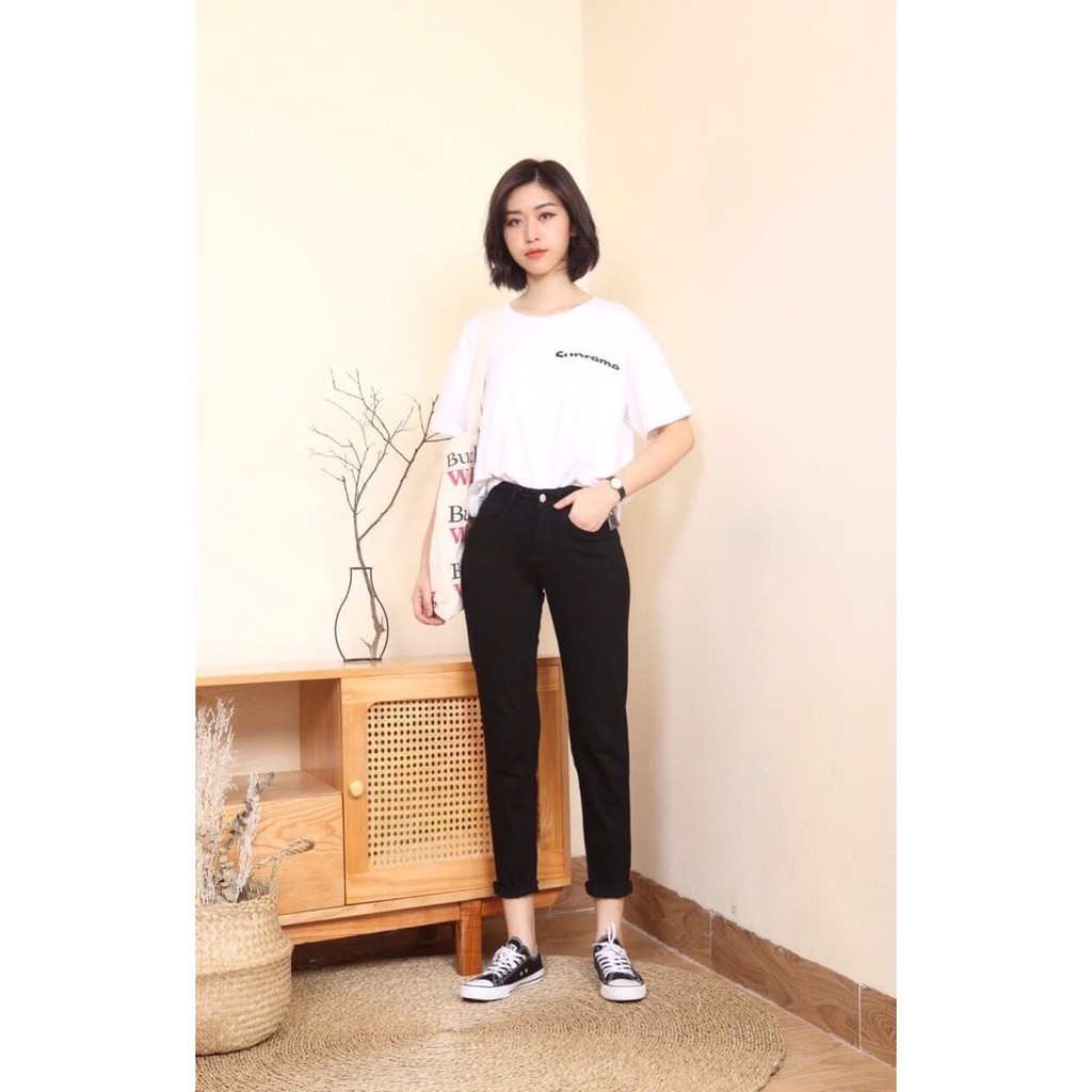 Quần jean nữ boy friend nữ đen trắng co giãn xắn gấu. quần jean dáng baggy | BigBuy360 - bigbuy360.vn