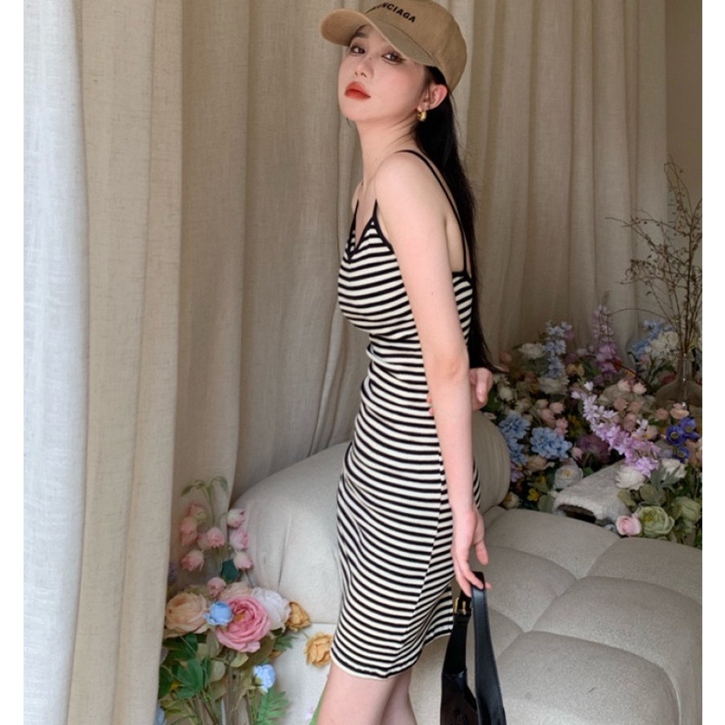 Đầm Hai Dây Họa Tiết Kẻ Sọc Thời Trang Mùa Hè Quyến Rũ Cho Nữ