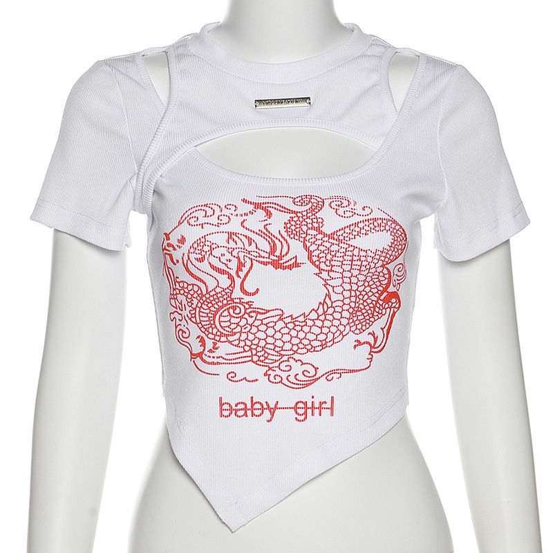 Áo Thun Tay Ngắn Cổ Tròn In Hình Rồng Thời Trang Dành Cho Nữ