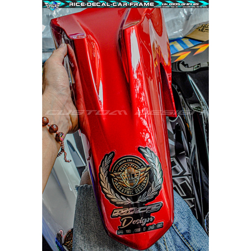 Tem Dán Dè Xe máy Rice decal car frame  Chất Liệu Crom xịn