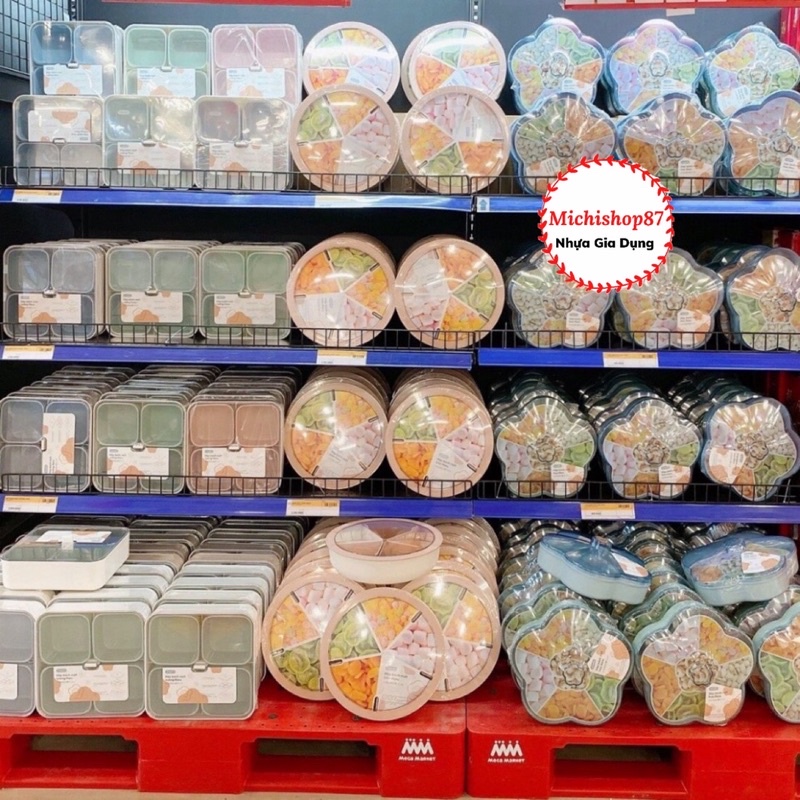Hộp Đựng Mứt, Bánh Kẹo Tết, Khay Đựng Mứt Hình Bông Hoa/ Tròn/ Vuông Haru Inochi Cao Cấp