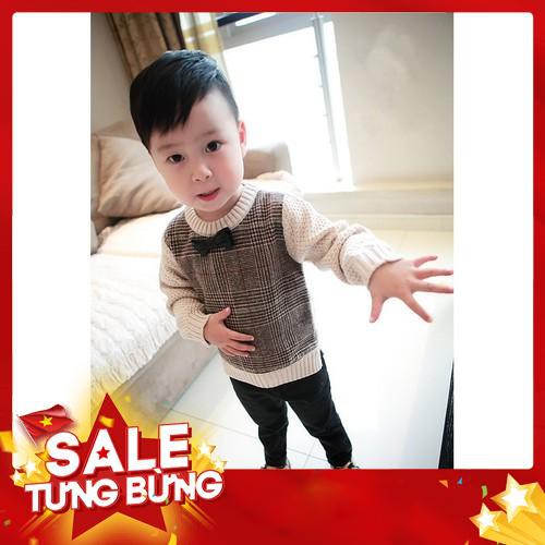 Áo len bé trai dệt kim 2019 cổ tròn phối nơ phong cách Hàn Quốc -Hàng nhập khẩu