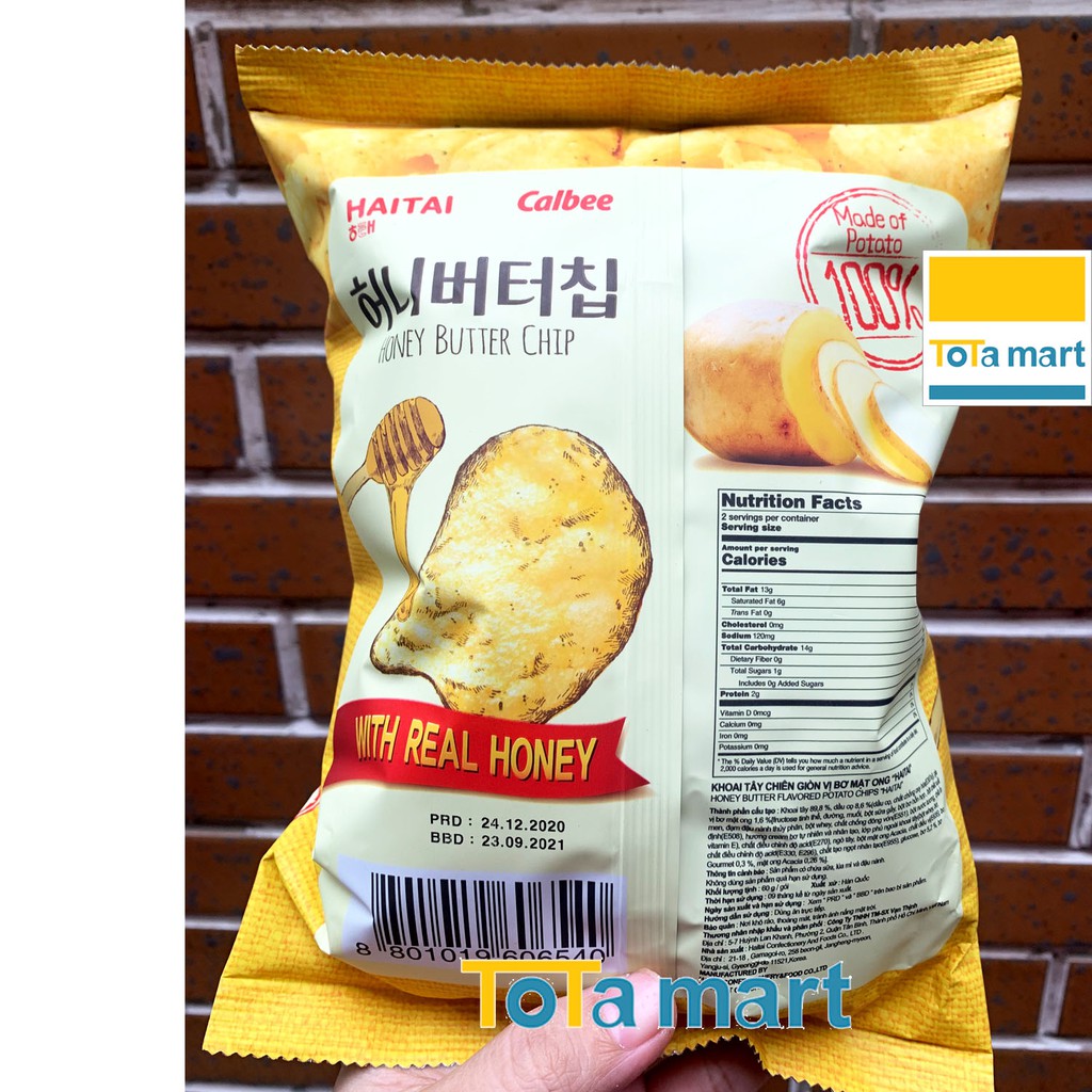 Snack khoai tây bơ mật ong HAITAI Calbee Hàn Quốc. HSD ghi bên dưới