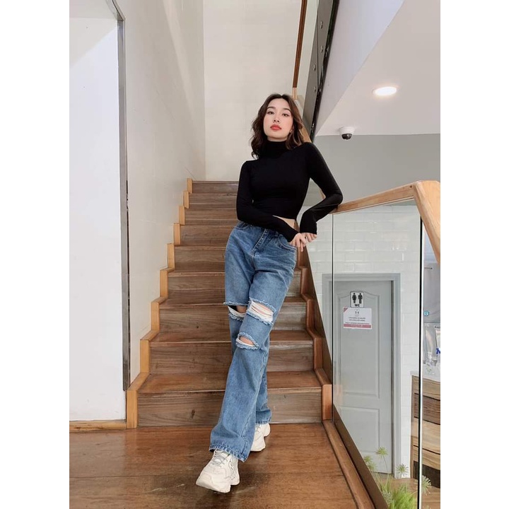 Áo nữ Croptop Tay Dài Cổ Lọ, Dáng Ôm, dưới 58kg mặc vừa