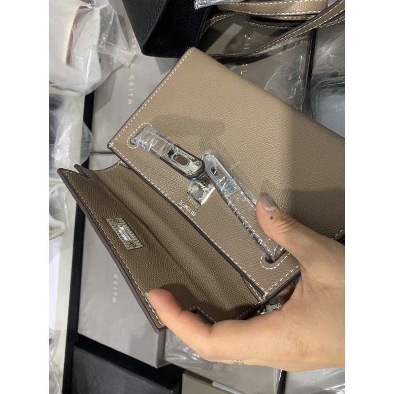 Túi Kelly dáng lùn tag bạc sz 19cm