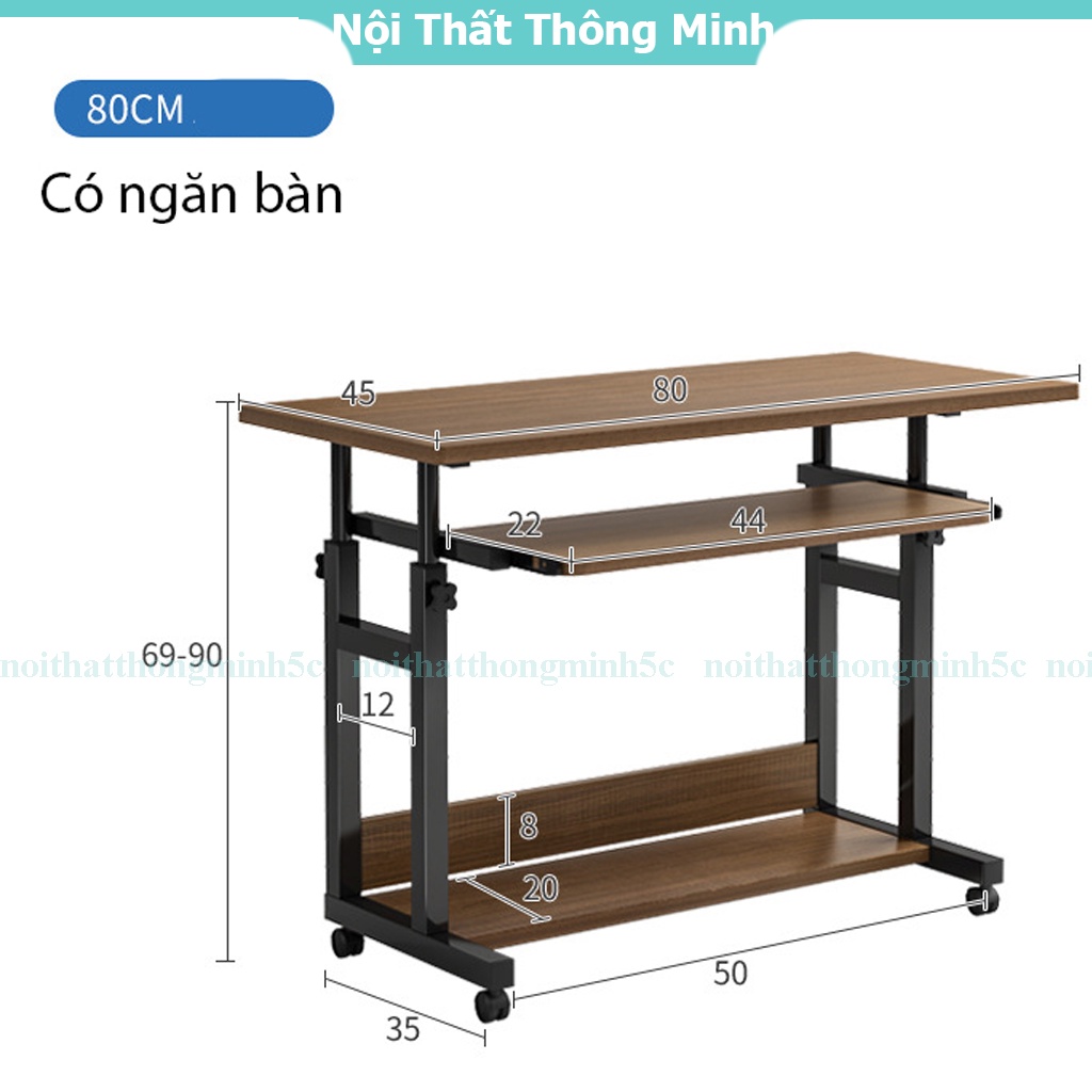 Bàn làm việc, bàn học đa năng để cạnh giường có thể điều chỉnh chiều cao tích hợp ngăn bàn chứa đồ có bánh xe di chuyển