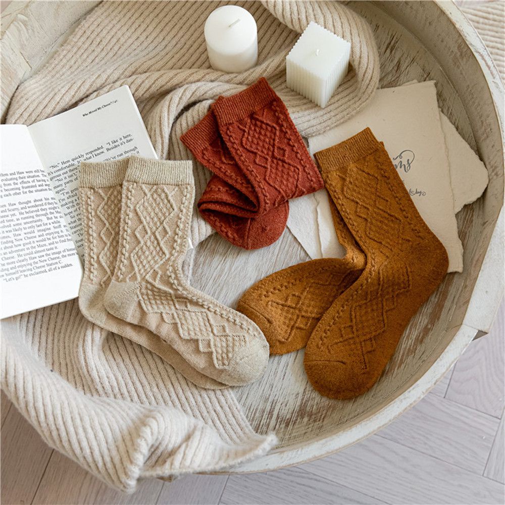 Bebetterm 1 Pair Fashion Cashmere Wool Socks Knit Breathable Autumn Winter Soft Thick Woman Solid Socks