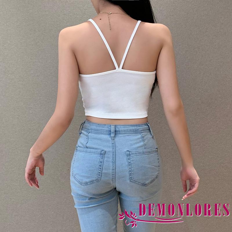 Áo Croptop Hai Dây Cổ Chữ U Màu Sắc Trơn Thời Trang Mùa Hè Cho Nữ