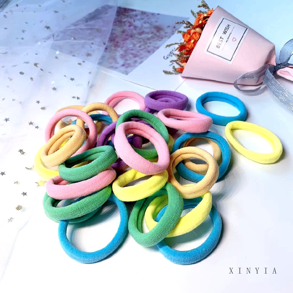 Bộ 100 sợi dây thun cột tóc trẻ em màu kẹo kiểu Hàn Quốc