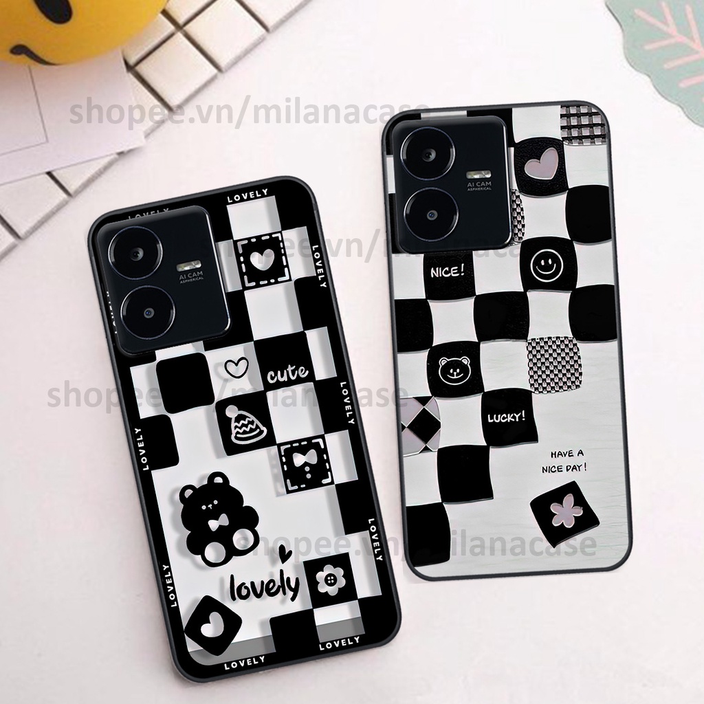 Ốp Vivo Y22S in hình caro trái tim siêu đẹp, siêu nét đầy phong cách cá tính