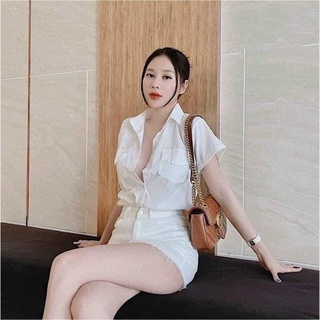 Áo sơ mi GU 2 TÚI from siêu đẹp, lên dáng cực xinh - SCXA109