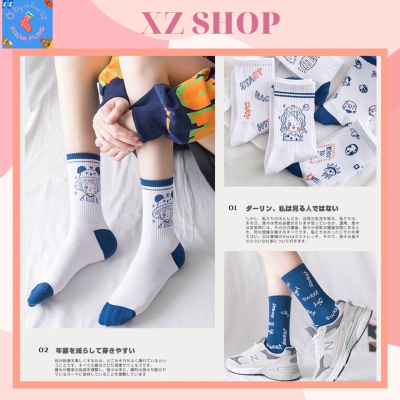 HÀNG ĐỘC - Tất cổ cao, vớ cổ cao hoạ tiết hoạt hình đáng yêu ca tính chất liệu dệt kim co giãn cực tốt