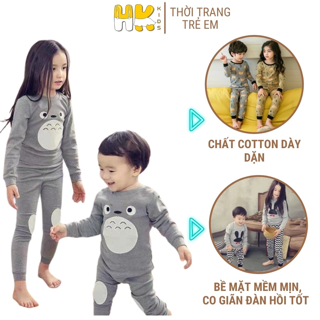 Bộ dài tay cho bé từ HK KIDS, chất COTTON dày dặn co giãn, giữ nhiệt tốt, mẫu cặp đôi cho bé trai và gái từ 2-10 tuổi