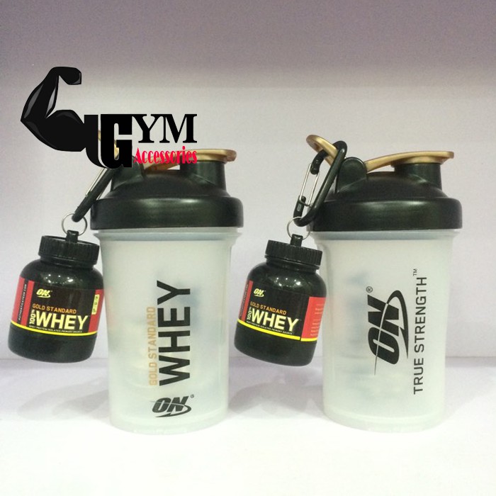 Bộ 2 sản phẩm bình đựng nước shake bottle và hộp đựng sữa bột ishake protein funnel ON Gold Standard