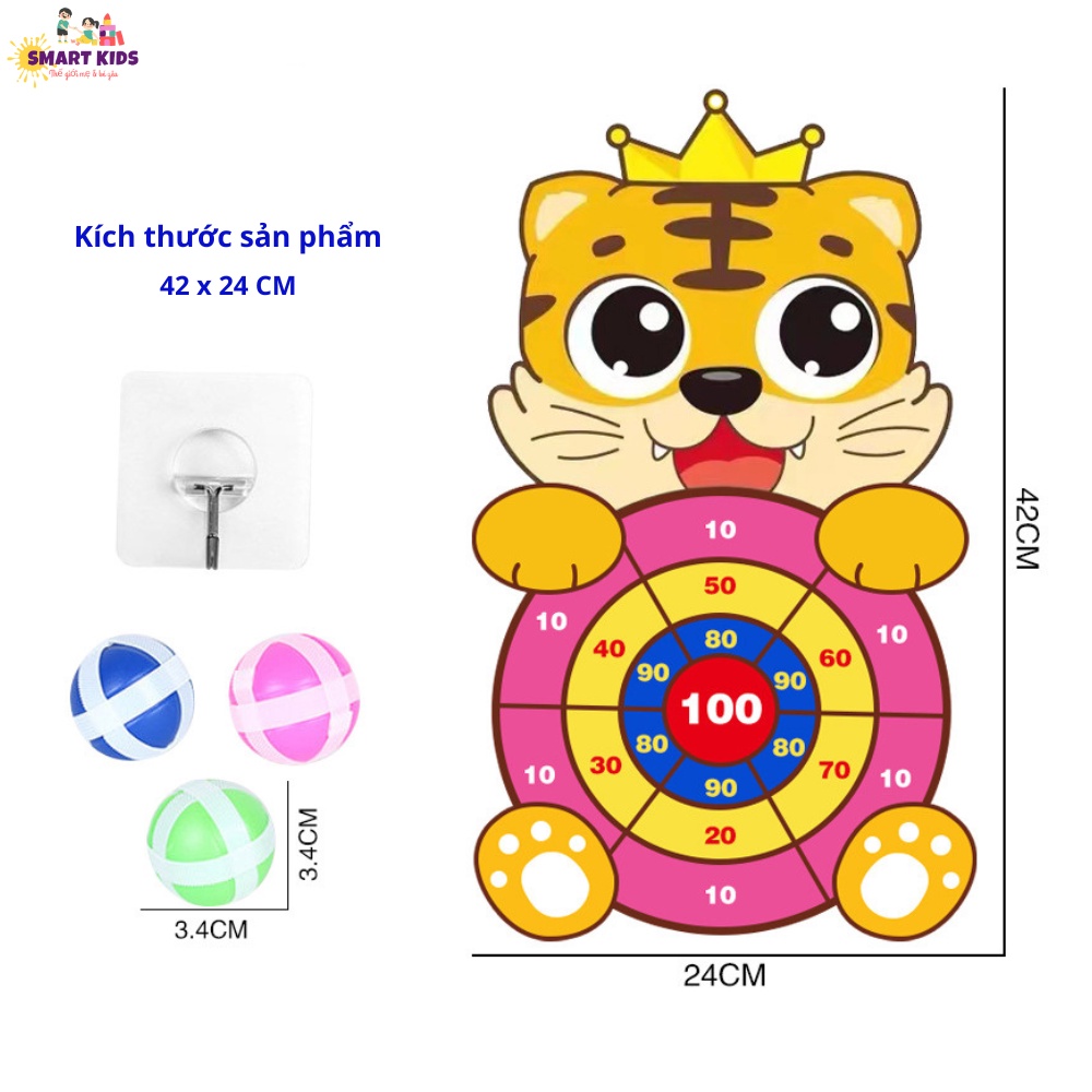 Đồ Chơi Phi Tiêu Bóng Dính Cho Bé, Trò Chơi Ném Bóng Gai Tự Dính Hình Thú Cưng Treo Tường Smartkids 1013