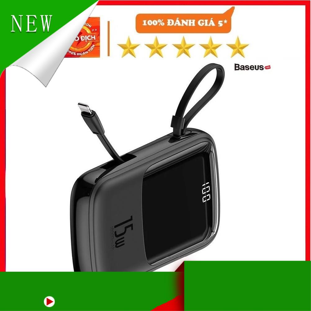 SẠC DỰ PHÒNG Baseus Q Pow DiGital Display tích hợp cáp sạc, pin 10000mAh 3A 15w sạc nhanh, chính hãng bảo