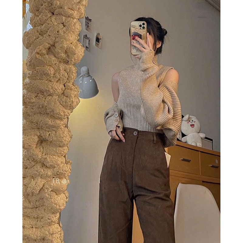 Sét Áo Ba Lỗ Cổ 3 Phân Kèm Áo Khoác Lửng Chất Len M1632-Teen 888