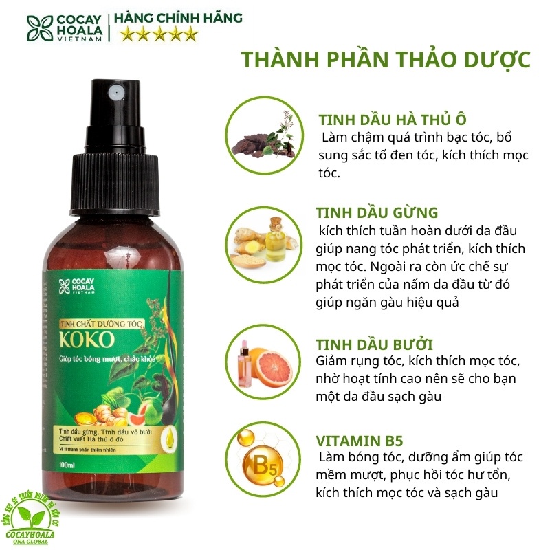 Xịt mọc tóc KoKo Cỏ Cây Hoa Lá ngăn ngừa rụng tóc, kích thích tóc mọc. Tinh chất dưỡng tóc 100ml