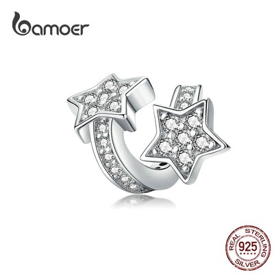 Hạt xỏ trang sức Bamoer bằng bạc thật đính đá zirconia sang trọng dùng làm vòng tay