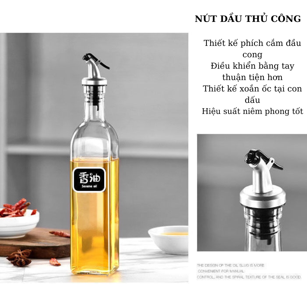 Bình đựng dầu ăn, chai đựng nước mắm,gia vị thủy tinh 500ML có vòi rót thông minh đồ dùng nhà bêp