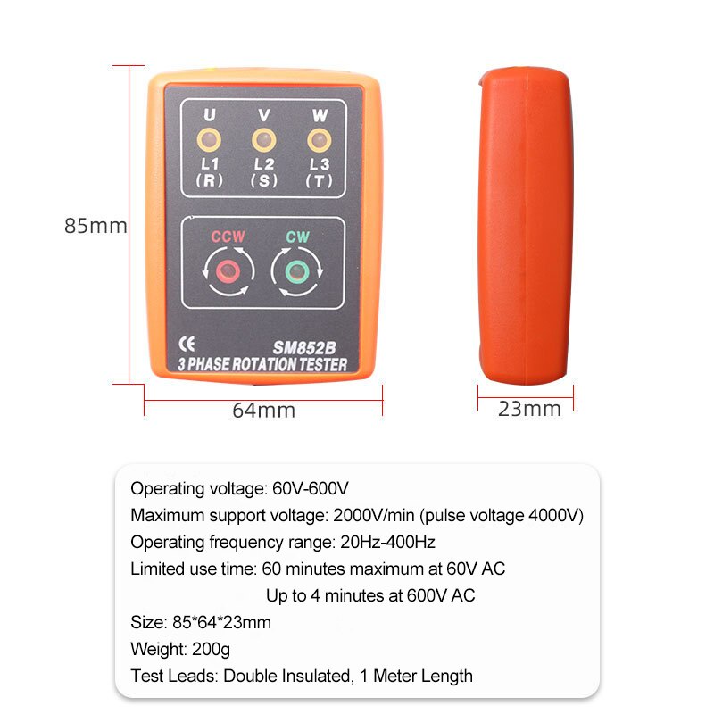 Thiết Bị Kiểm Tra Điện Áp Có Đèn LED SM852B 3 Pha 60V~600V AC