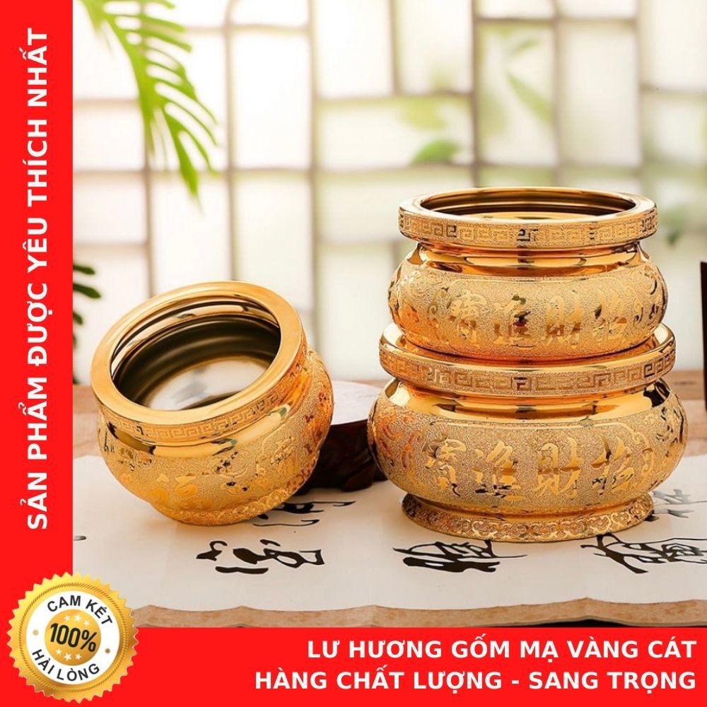 Lư Hương Gốm Mạ Vàng Cát Nổi 3D - Mẫu Sang Trọng - Chất Lượng - Cửa Hàng Chú Sa Di Hoan Hỉ