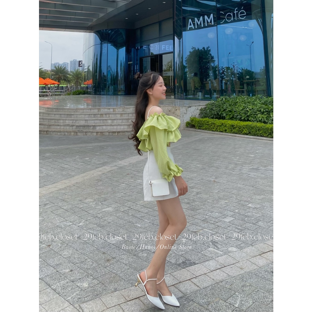 [Ảnh thật/Video] Áo trễ vai croptop bèo 2 tầng chất đũi - 29feb.closet - A65