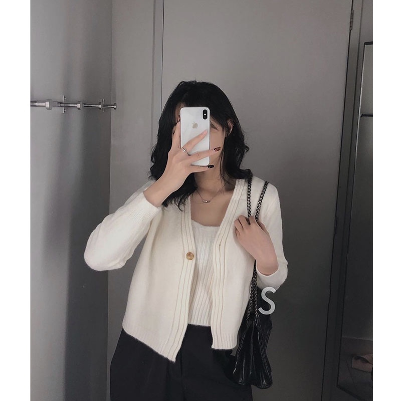 Sét Áo 2 Dây Kèm Áo Cardigan Len Hàng Quảng Châu M1072-Violet