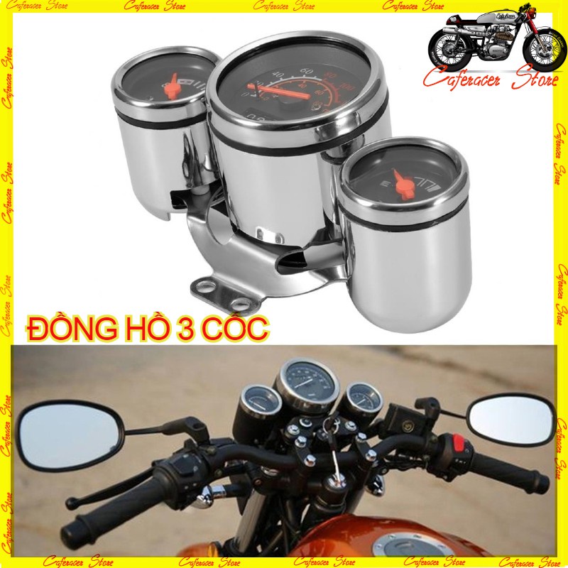 Đồng hồ 3 cốc, có báo km xăng,báo bình điện CLASSIC BIKE