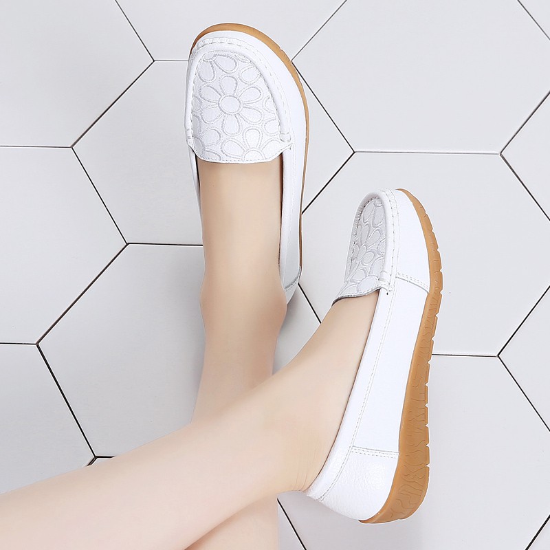 Giày Da Bò Đế Bằng Màu Đen Thời Trang Cho Nữ