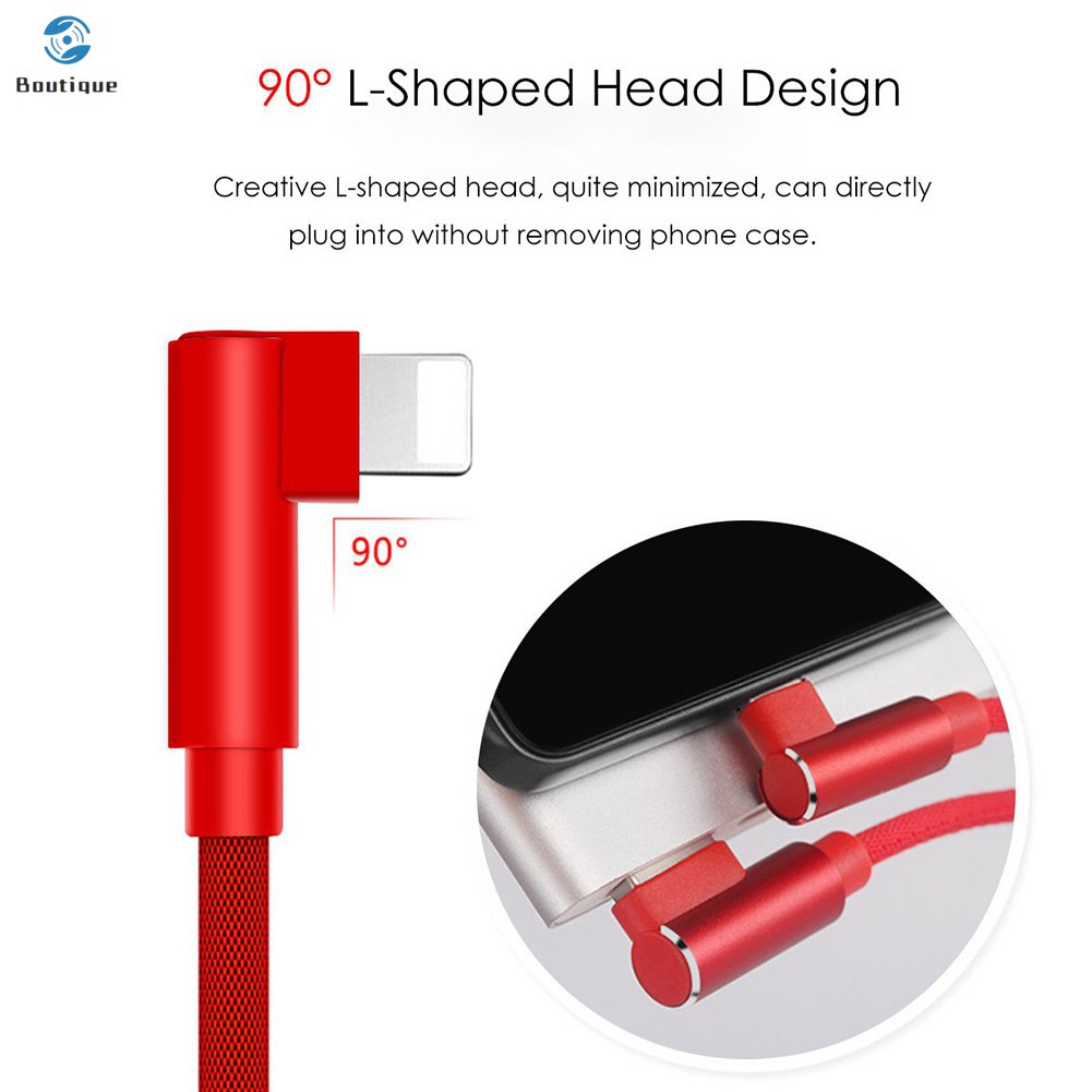 Cáp sạc nhanh USB loại C bo góc chữ L 90 độ dạng bện cho điện thoại iPhone Android